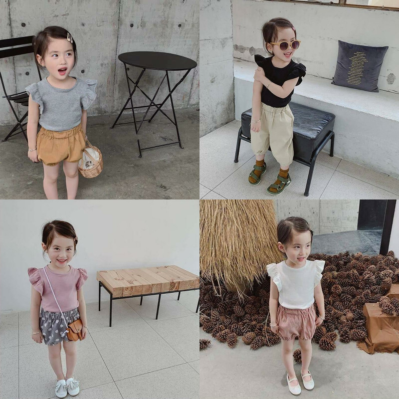 現貨 粉色80cm 荷葉邊飛袖上衣 4色