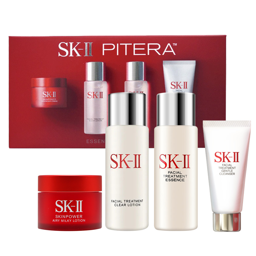 SK-II 保養四件旅行組(亮采化妝水30ml+青春露30ml+致臻肌活能量活膚霜15g+全效活膚潔面乳 20g )