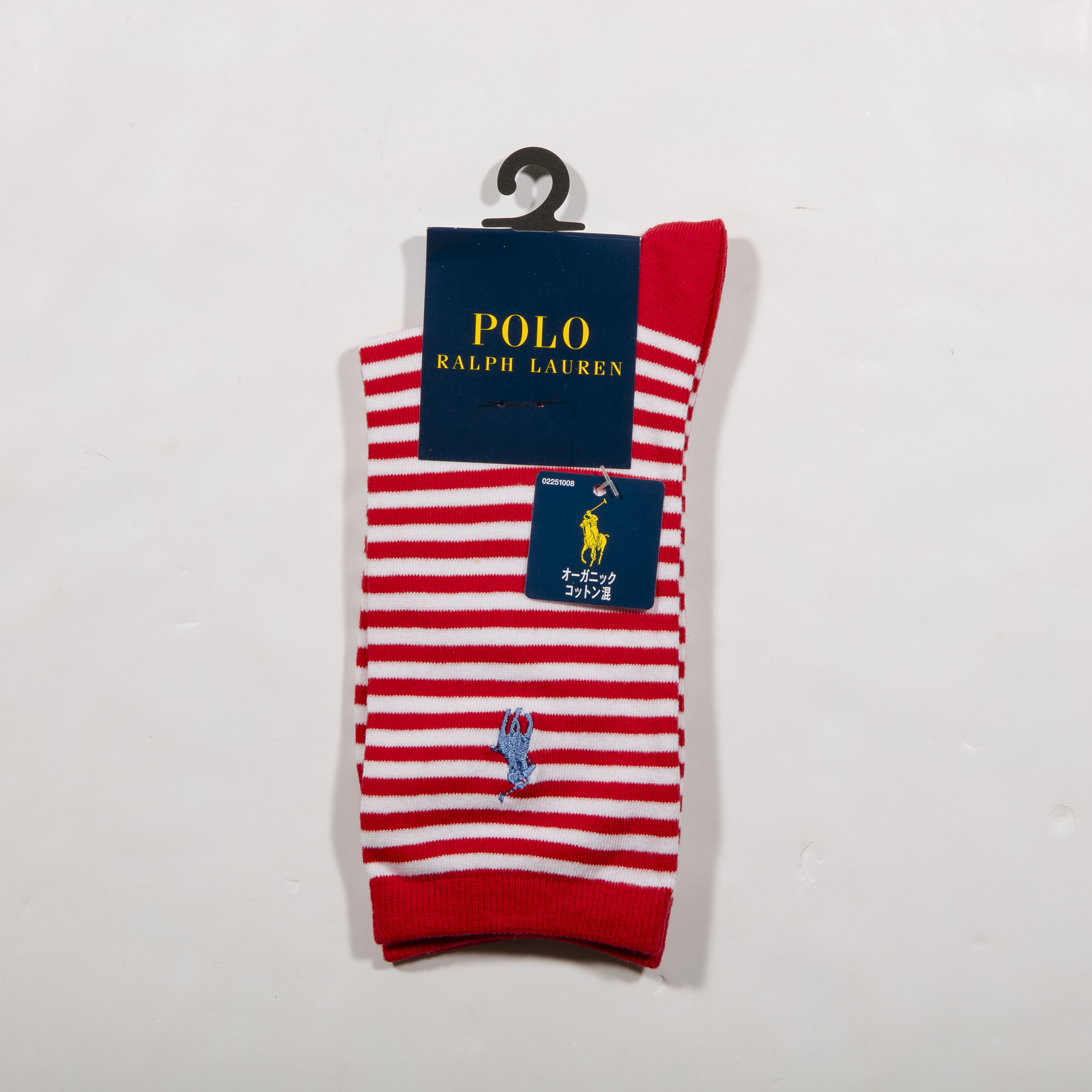 POLO RALPH LAUREN-女款條紋襪 附polo刺繡(猩紅)