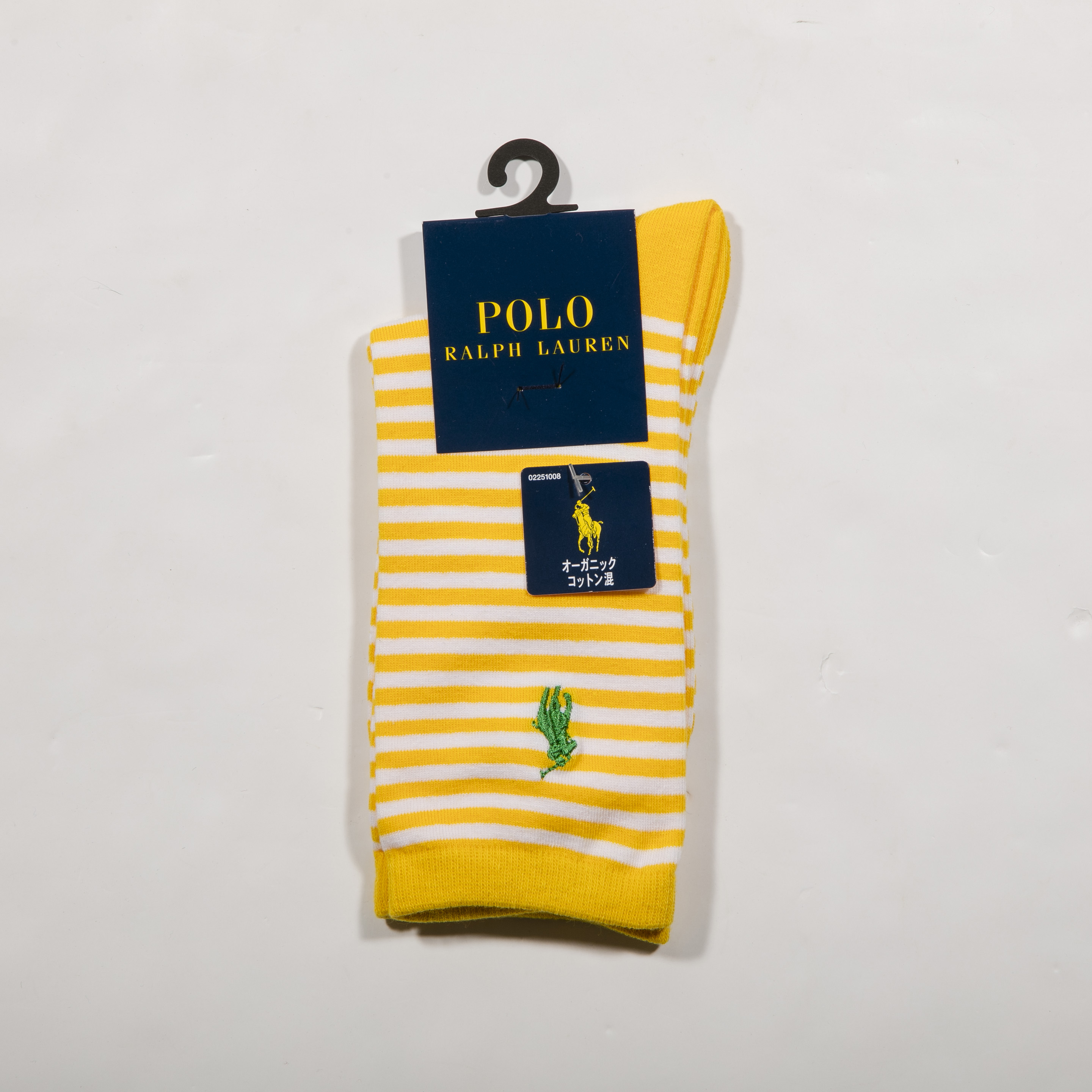POLO RALPH LAUREN-女款條紋襪 附polo刺繡(稻草黃)