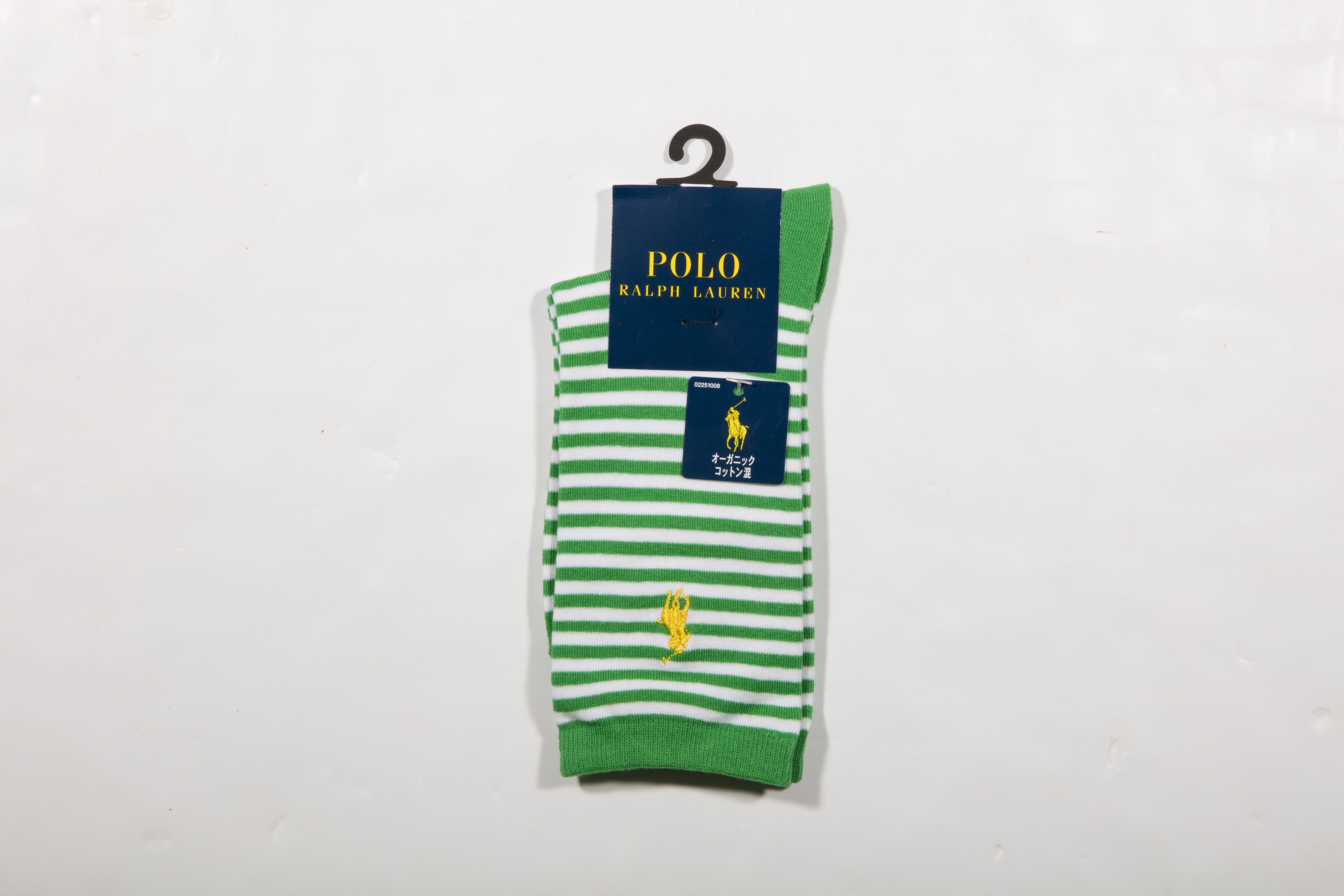 POLO RALPH LAUREN-女款條紋襪 附polo刺繡(綠色)