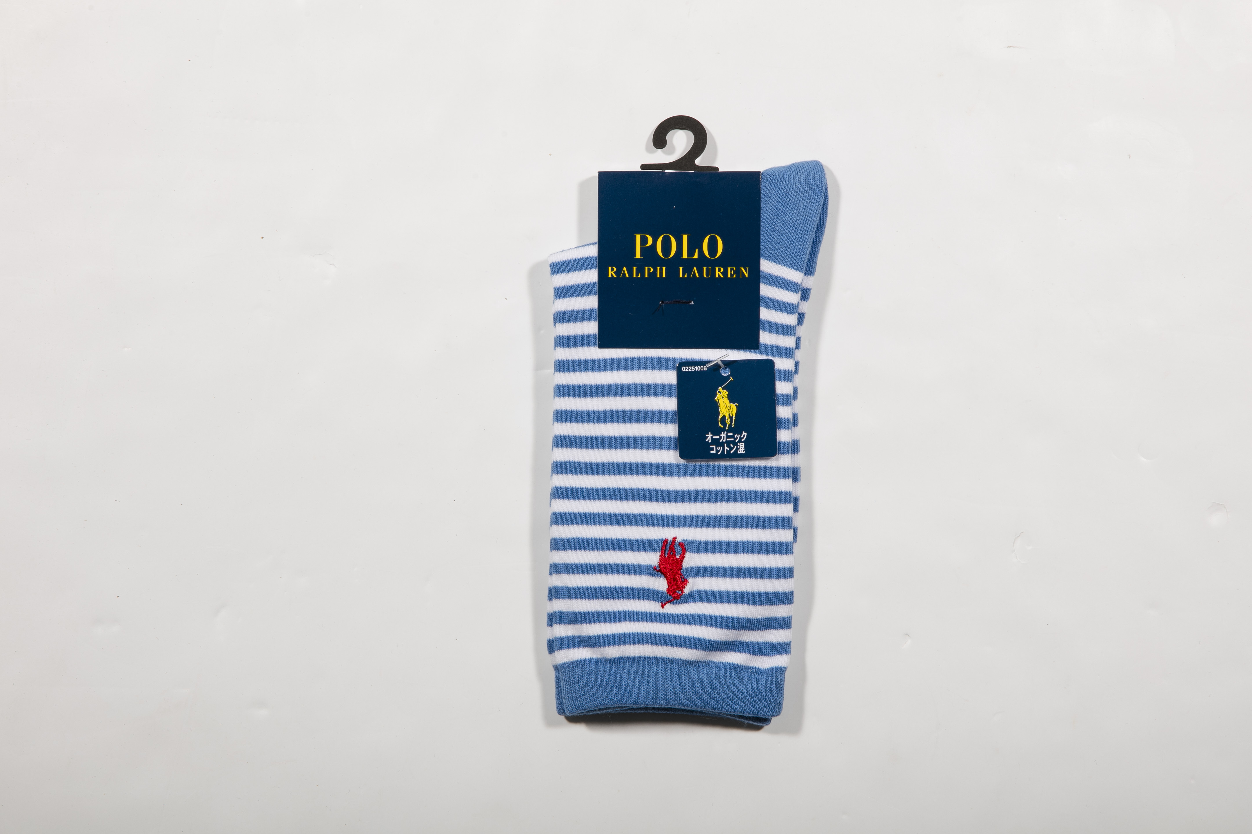POLO RALPH LAUREN-女款條紋襪 附polo刺繡(鈷藍)