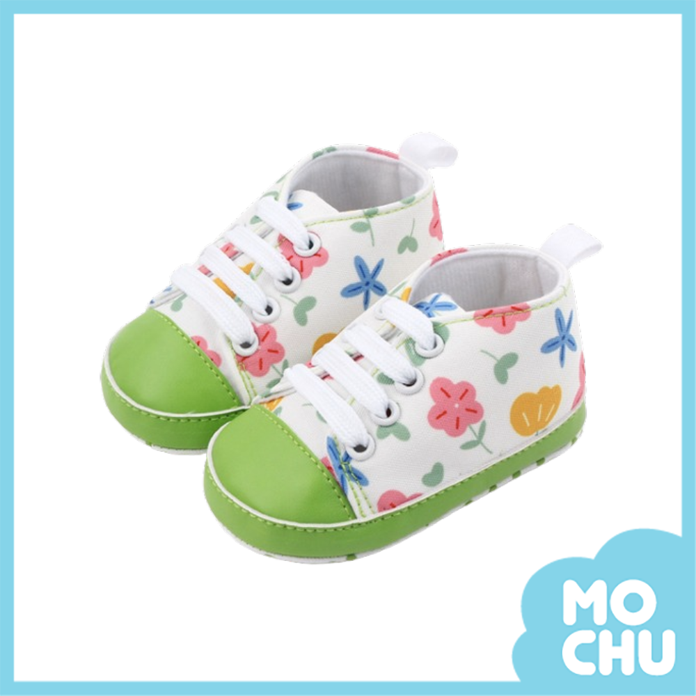 清新綠色花朵學步鞋