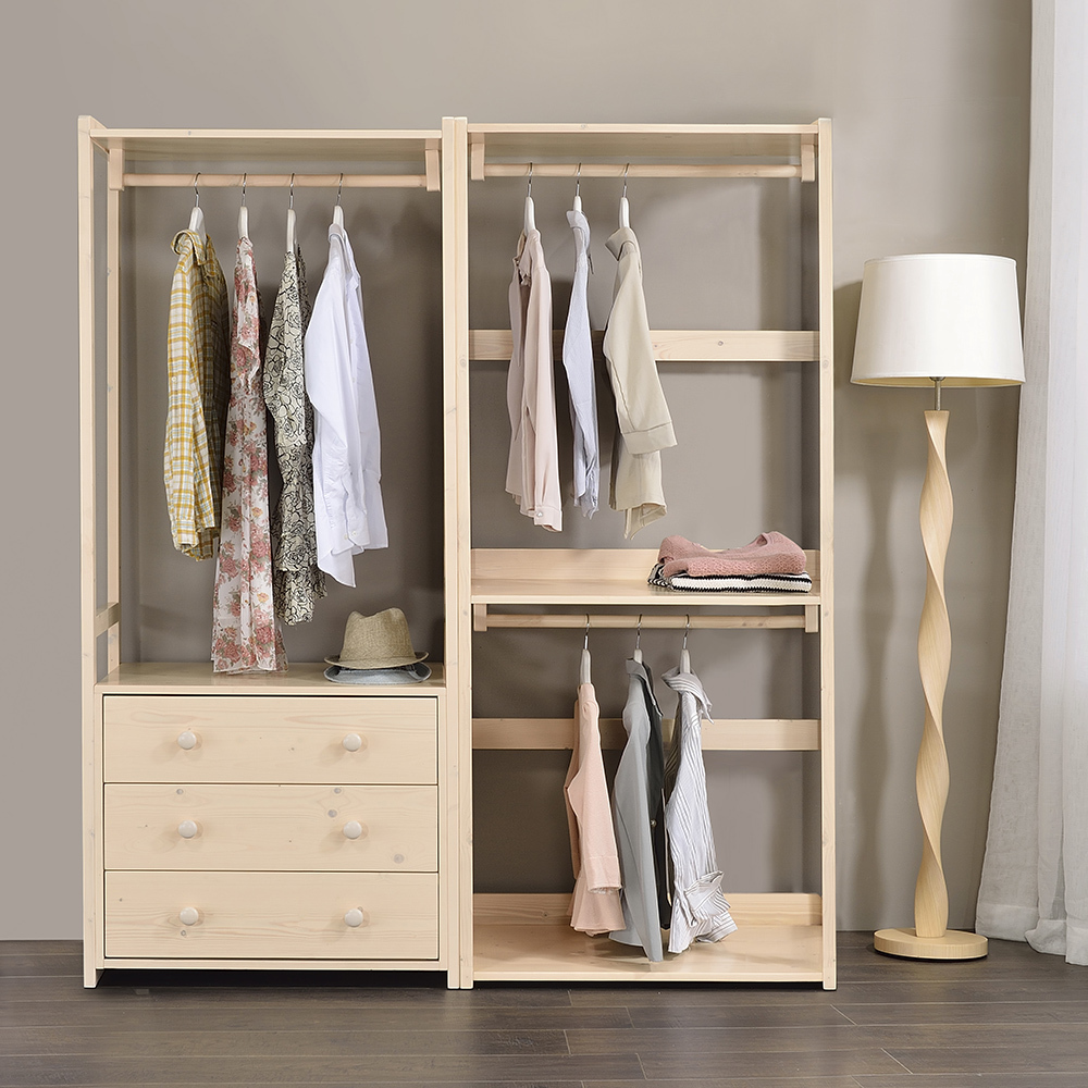 奧尼5.3尺開放式實木衣櫃組合(三抽+二吊桿-兩色可選)