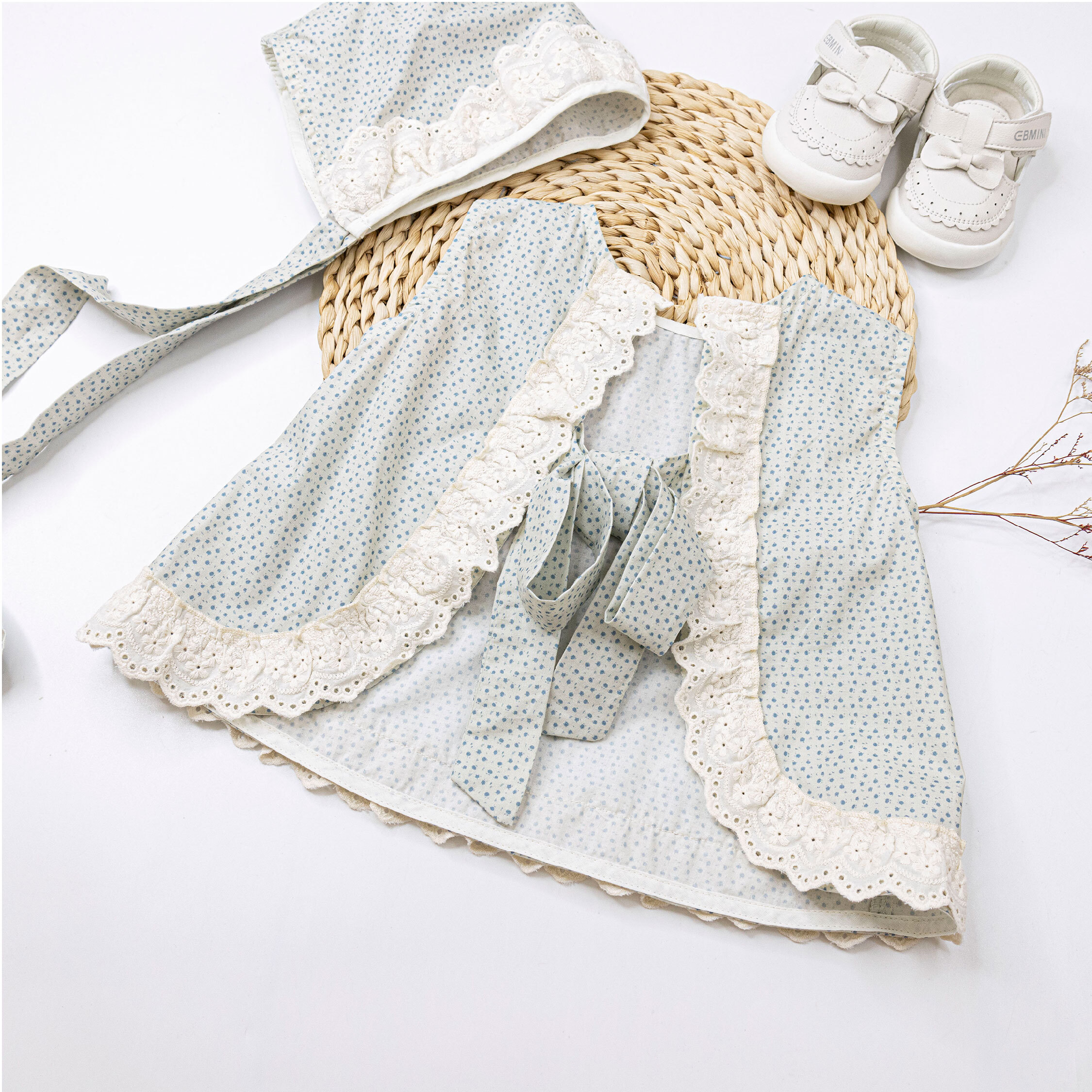 【JG0525】藝術小碎花荷葉設計套裝(帽+衣+褲)