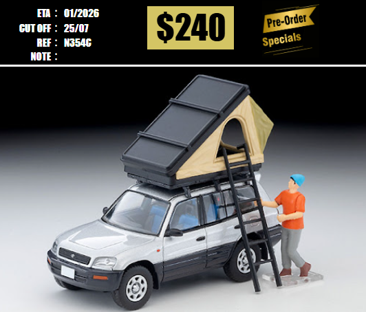 PO-$240 * TOMYTEC * 1:64 LV-N354c Toyota RAV4J V (silver) with tent [OD14/07]