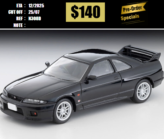 PO-$140 * TOMYTEC * 1:64 LV-N308d 1995 Nissan Skyline GT-R V spec (Black) [OD14/07]