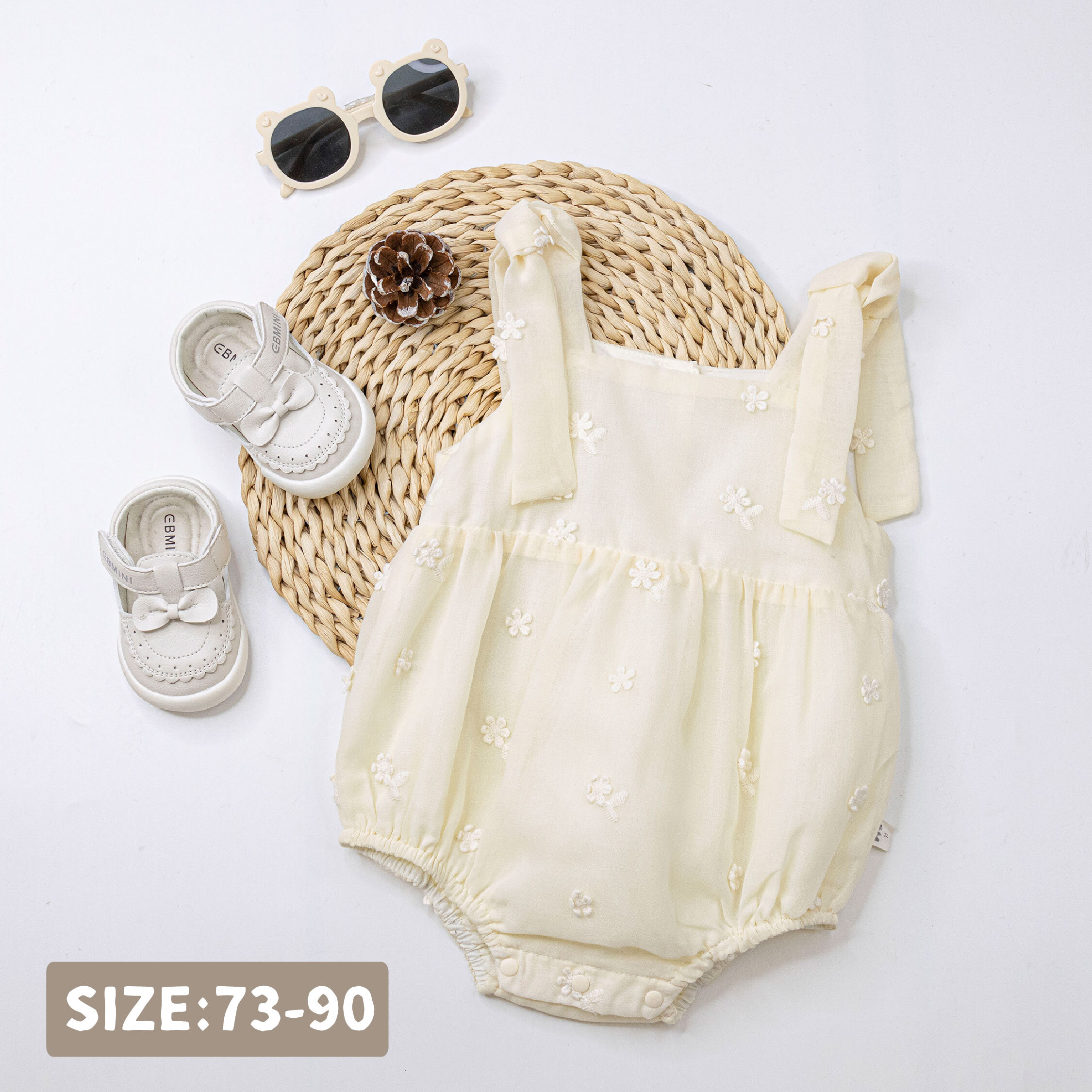 【JG0523】小花朵刺繡綁帶裝飾包屁衣