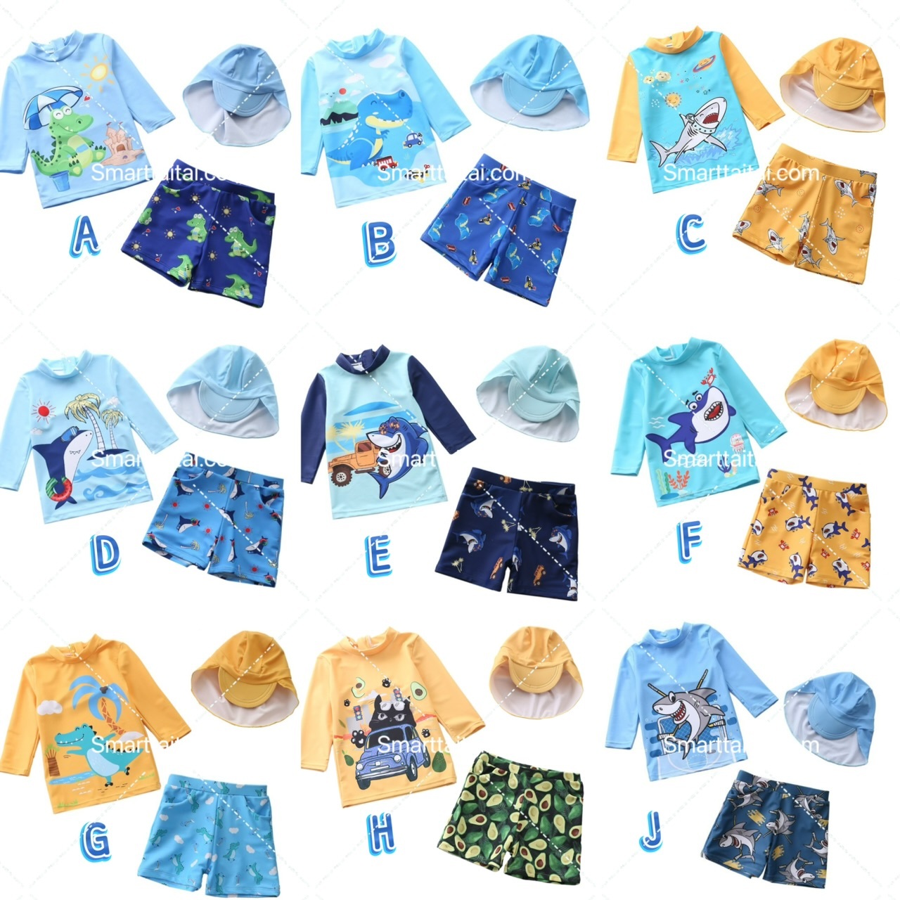 男童兩件套高領泳衣連泳帽套裝 -2501523