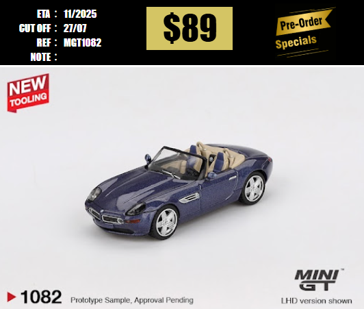 PO-$89 * MINI GT * 1:64 1082 BMW Z8 Alpina  Alpine Blue LHD [OD14/07]