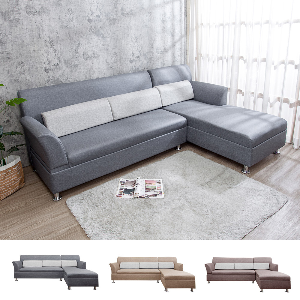 格斯法L型耐磨貓抓布紋皮沙發(附腰枕-三色可選)