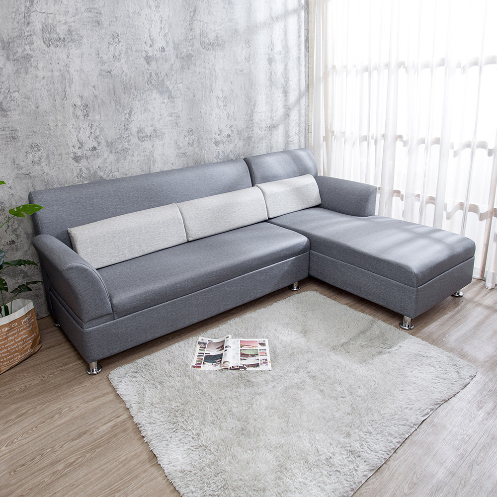 格斯法L型耐磨貓抓布紋皮沙發(附腰枕-三色可選)