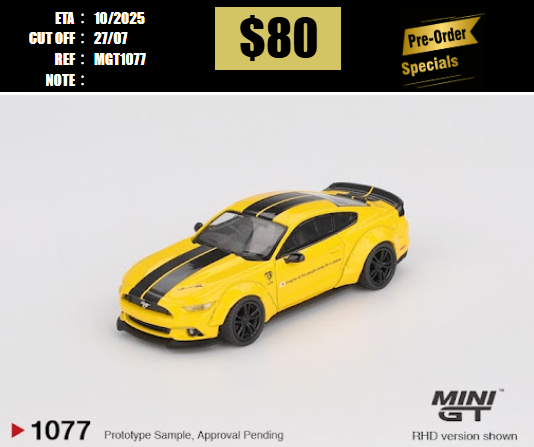 PO-$80 * MINI GT * 1:64 1077 LB-WORKS FORD MUSTANG Triple Yellow RHD [OD14/07]