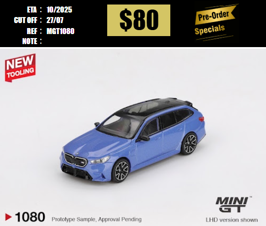 PO-$80 * MINI GT * 1:64 1080 BMW M5 Touring (G99) Marina Bay Blue Metallic RHD [OD14/07]