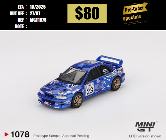 PO-$80 * MINI GT * 1:64 1078 Subaru Impreza WRC99 #23 2000 Acropolis Rally LHD [OD14/07]