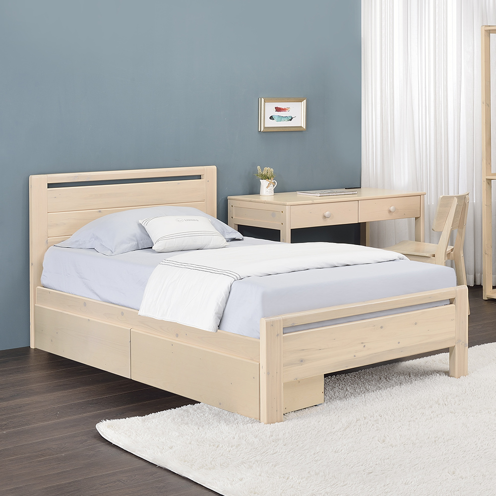 約米5尺雙人實木床架/床組-收納抽屜型