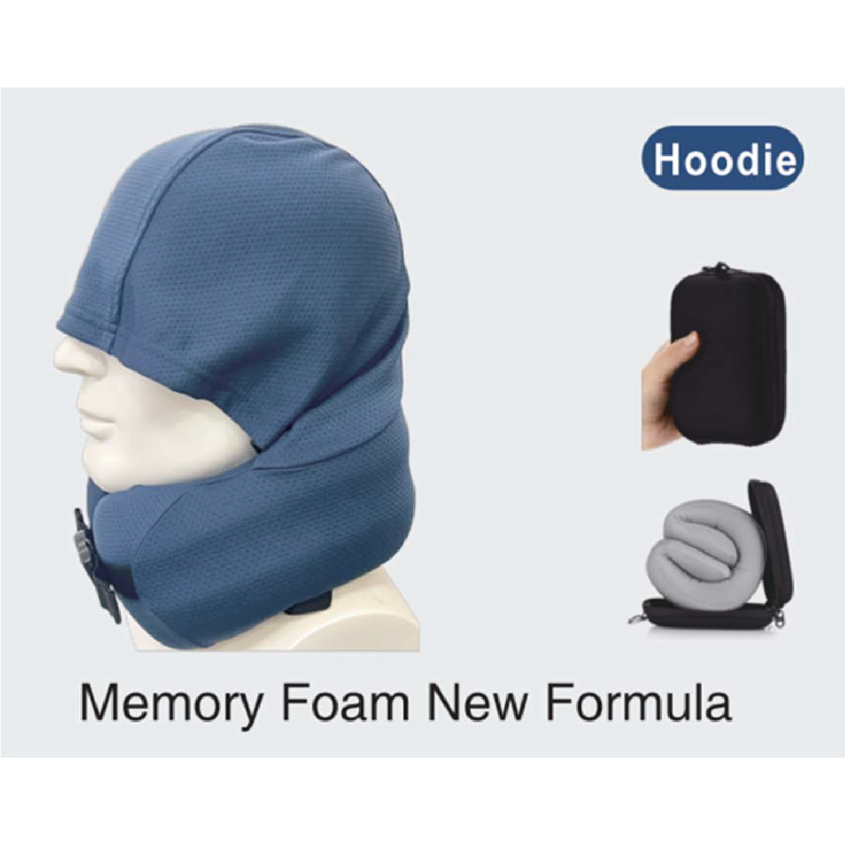 EASYNAP 記憶海綿頸枕(連衛衣帽款及便攜收納盒) 深藍色