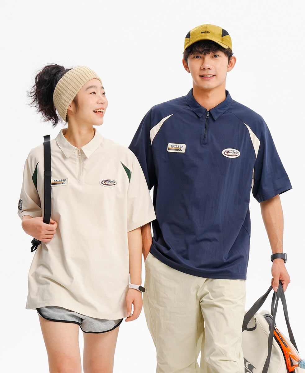 7M28 復古立領造型落肩短棉TEE 兩色