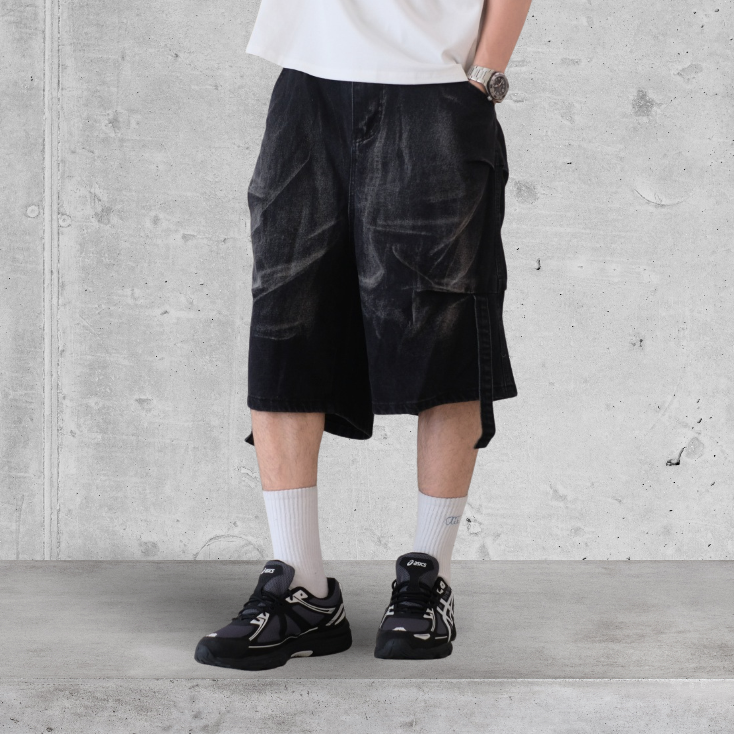 （現貨）NJ179 個性 水洗 皺褶感刷色 七分褲