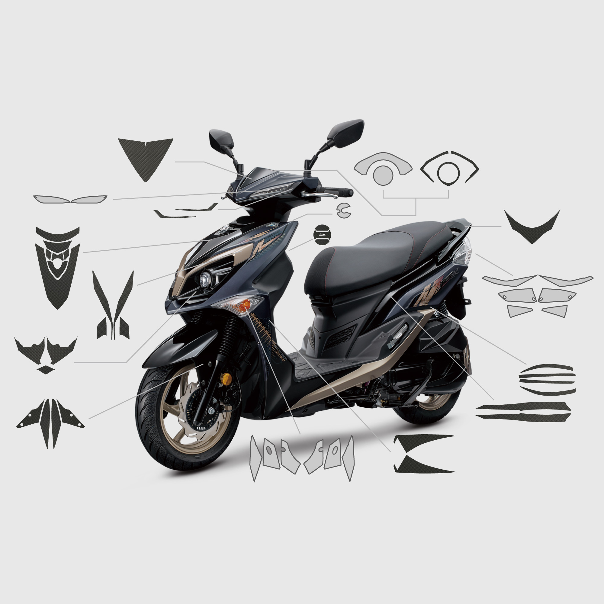 SYM JET SR & S專用｜3M頂級犀牛皮保護膜&卡夢碳纖維飾膜