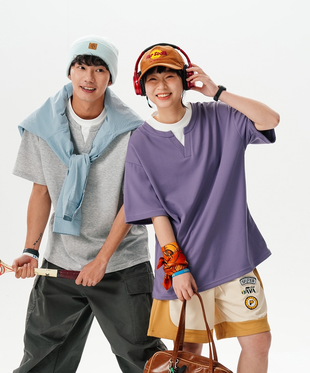 7M12 亨利領撞色層次感短棉TEE 四色