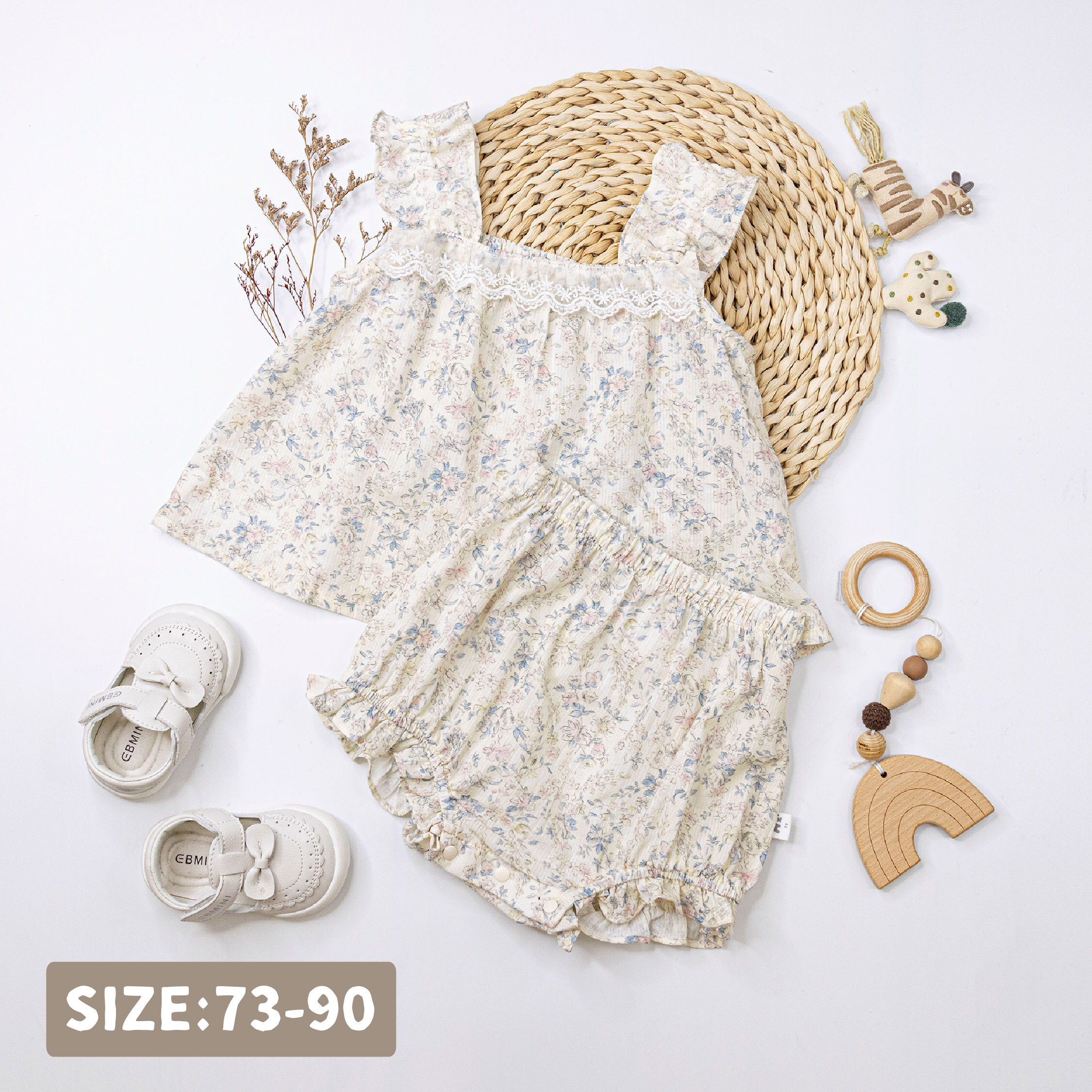 【JG0526】春日花朵網紗刺繡套裝(衣+褲)