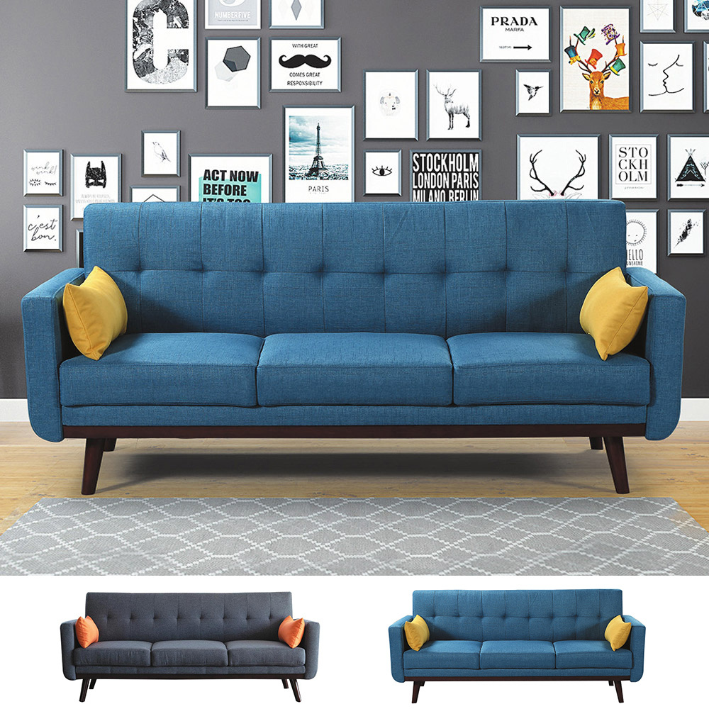 恩亞布面沙發床/三人椅/三人座沙發-附抱枕(兩色可選)