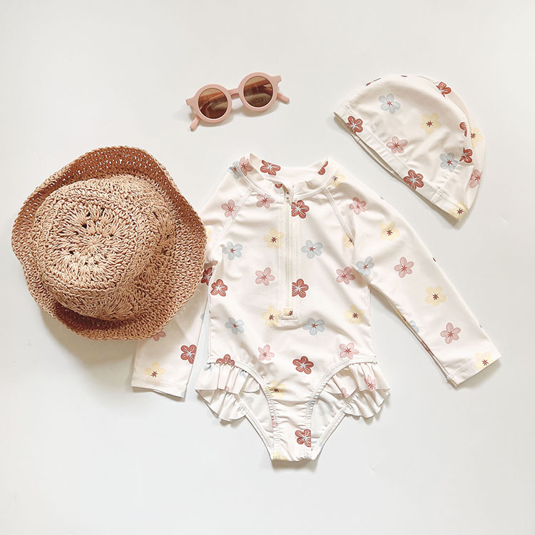 可愛長袖防曬連身泳衣｜含帽