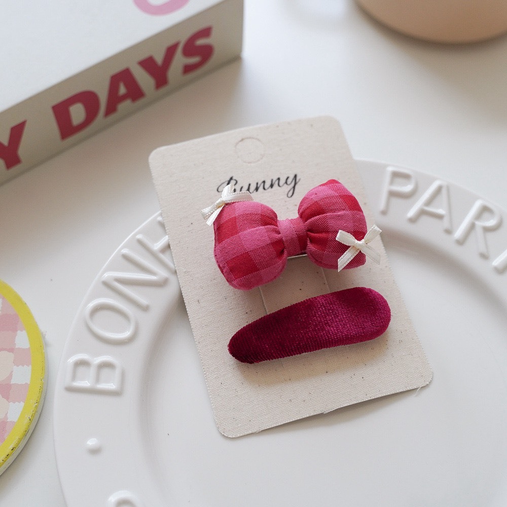 玫紅格子系列髮夾