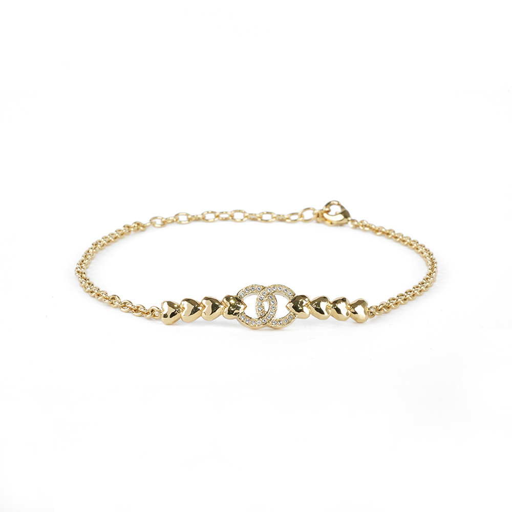 【CHANEL】水鑽CC Logo 愛心鎖鏈造型短項鍊/頸鍊(金色)