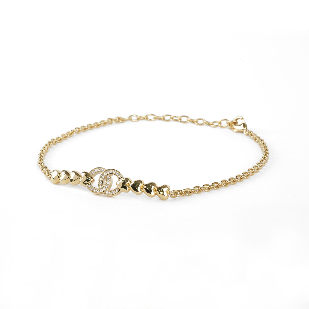 【CHANEL】水鑽CC Logo 愛心鎖鏈造型短項鍊/頸鍊(金色)