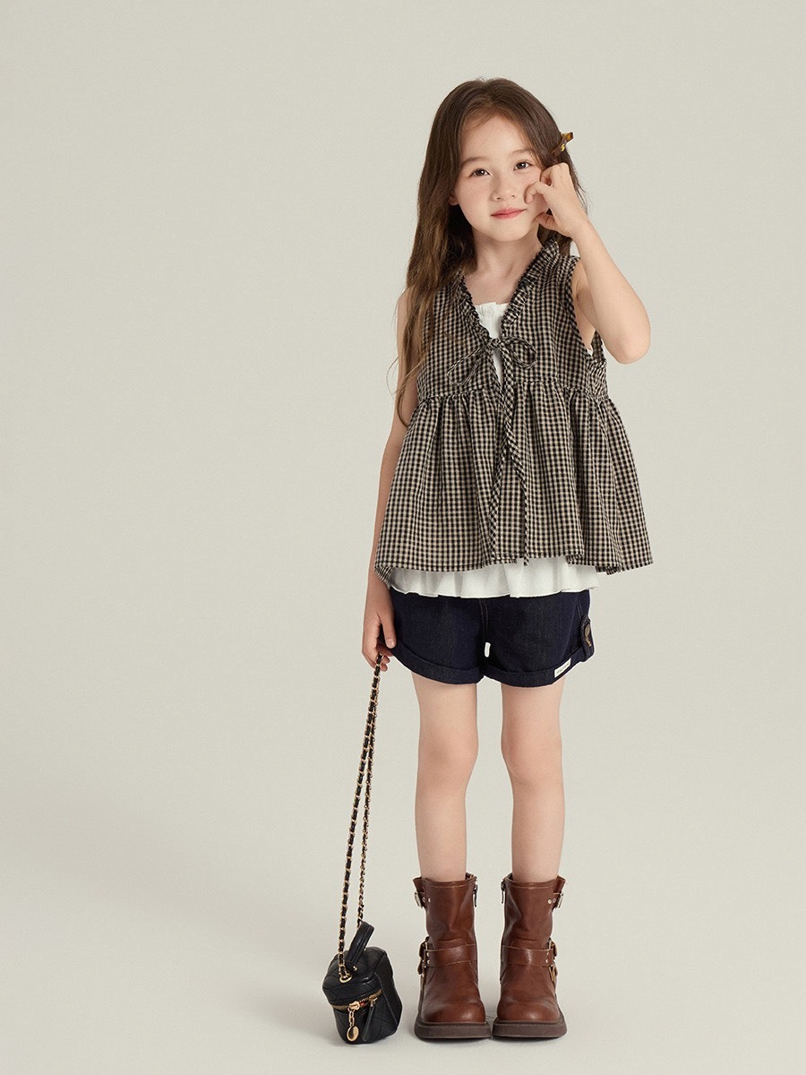 法式小格子罩衫