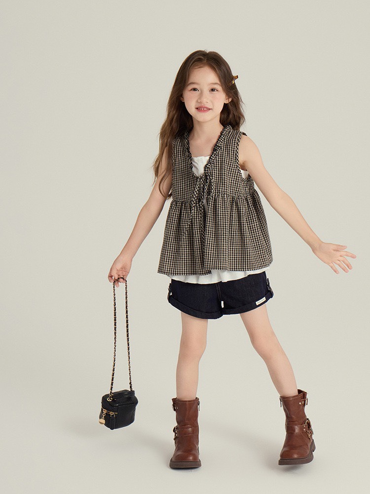 法式小格子罩衫
