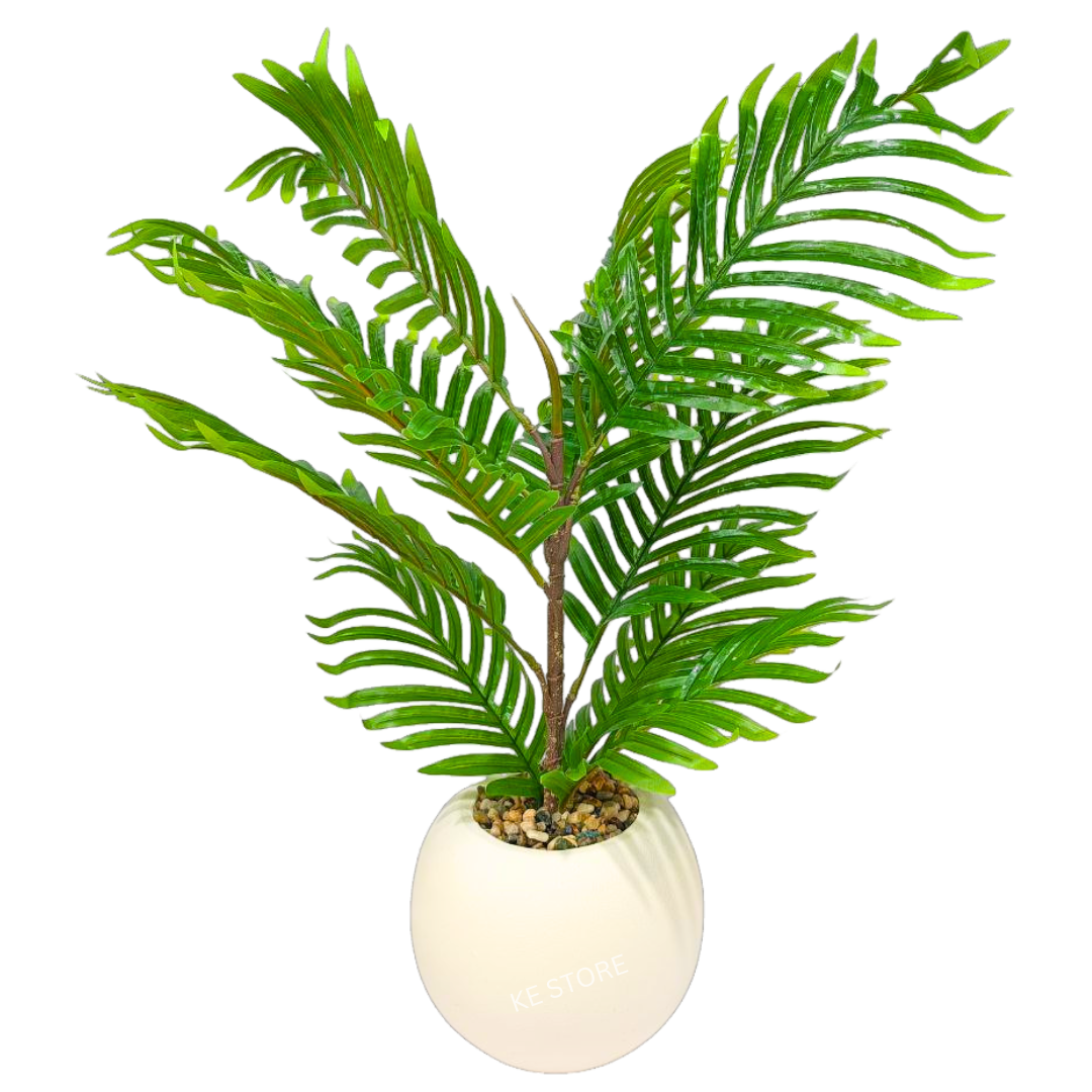 Artificial Fern Palm Plant in White Round Pot