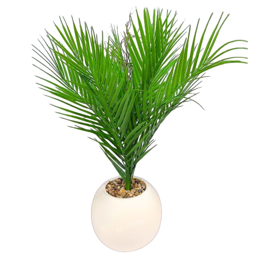 Artificial Areca Palm Plant in White Round Pot – Indoor Tropical Decor
