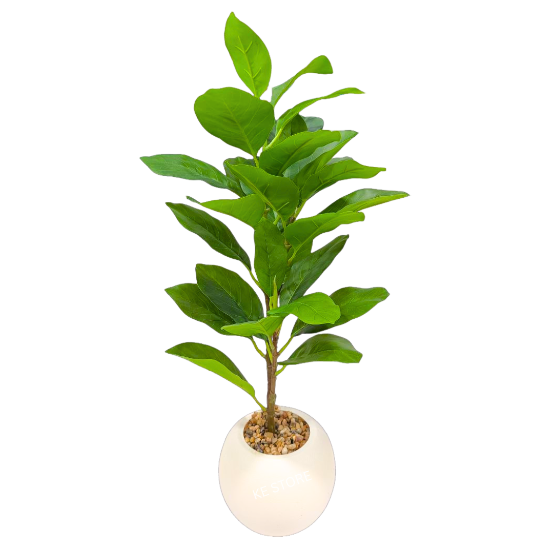 Artificial Fiddle Leaf Plant in White Round Pot – Lush Green Indoor Decor