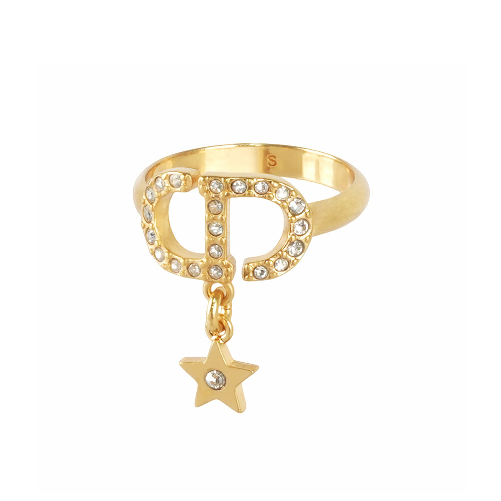 【CHRISTIAN DIOR】Petit CD 復古金幸運星墜飾戒指 S (金色)
