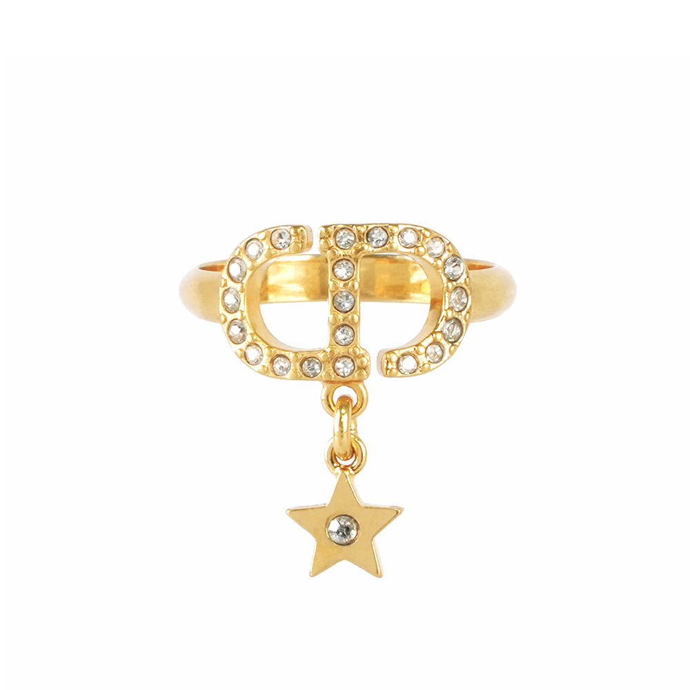 【CHRISTIAN DIOR】Petit CD 復古金幸運星墜飾戒指 S (金色)