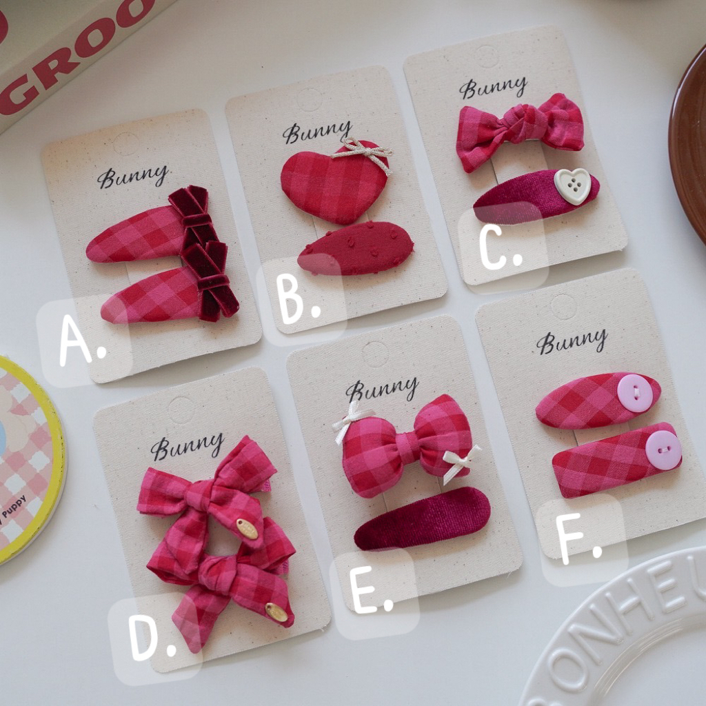 玫紅格子系列髮夾