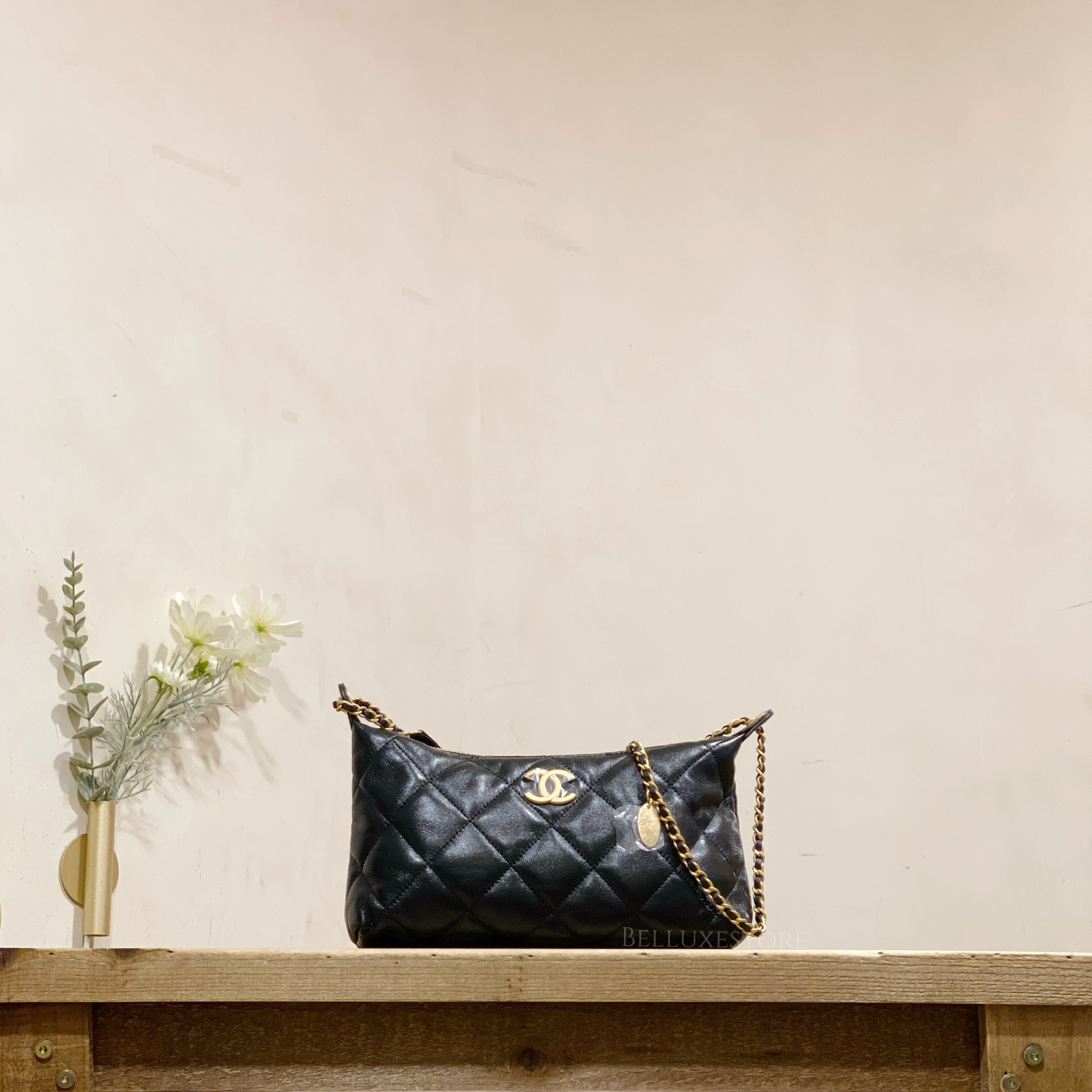 CHANEL 25S HOBO BAG 30 IN SILVER CAVIAR WITH GOLD HARDWARE