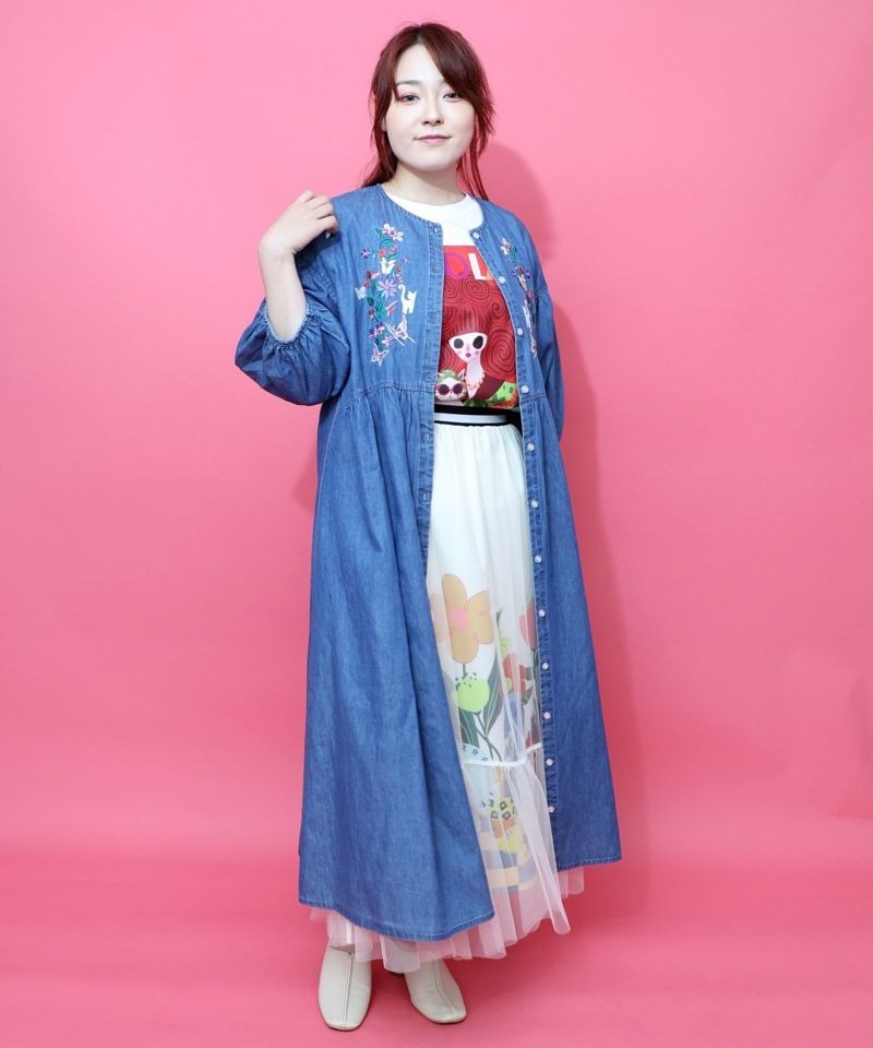 Scolar Floral embroidery cow calf gradual layered One Piece