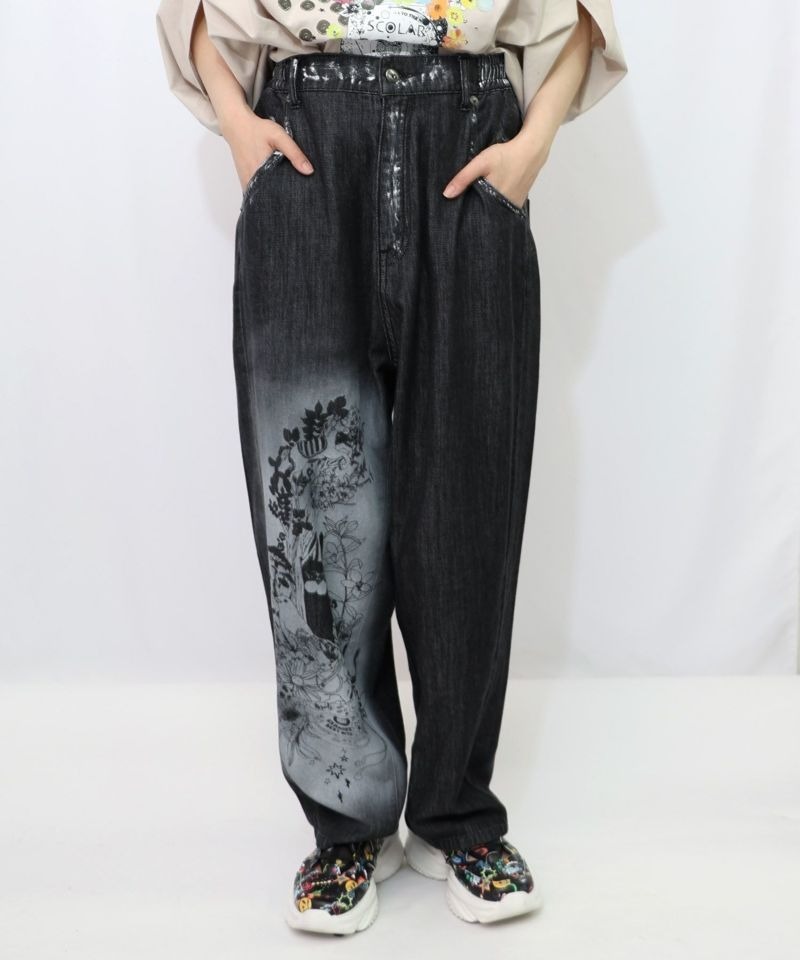 Scolar POP card stamp denim pants
