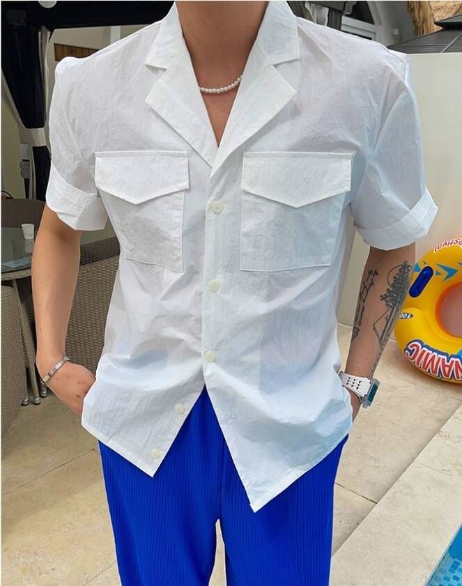 (韓國獨家特價)兩口袋短袖襯衫