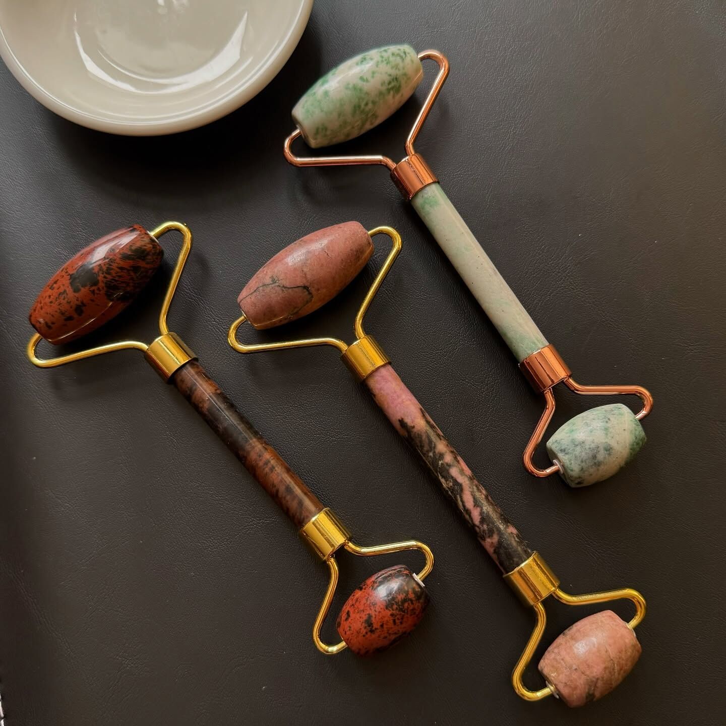 [原石] 水晶按摩滾輪 紅曜石、薔薇輝石、綠點石