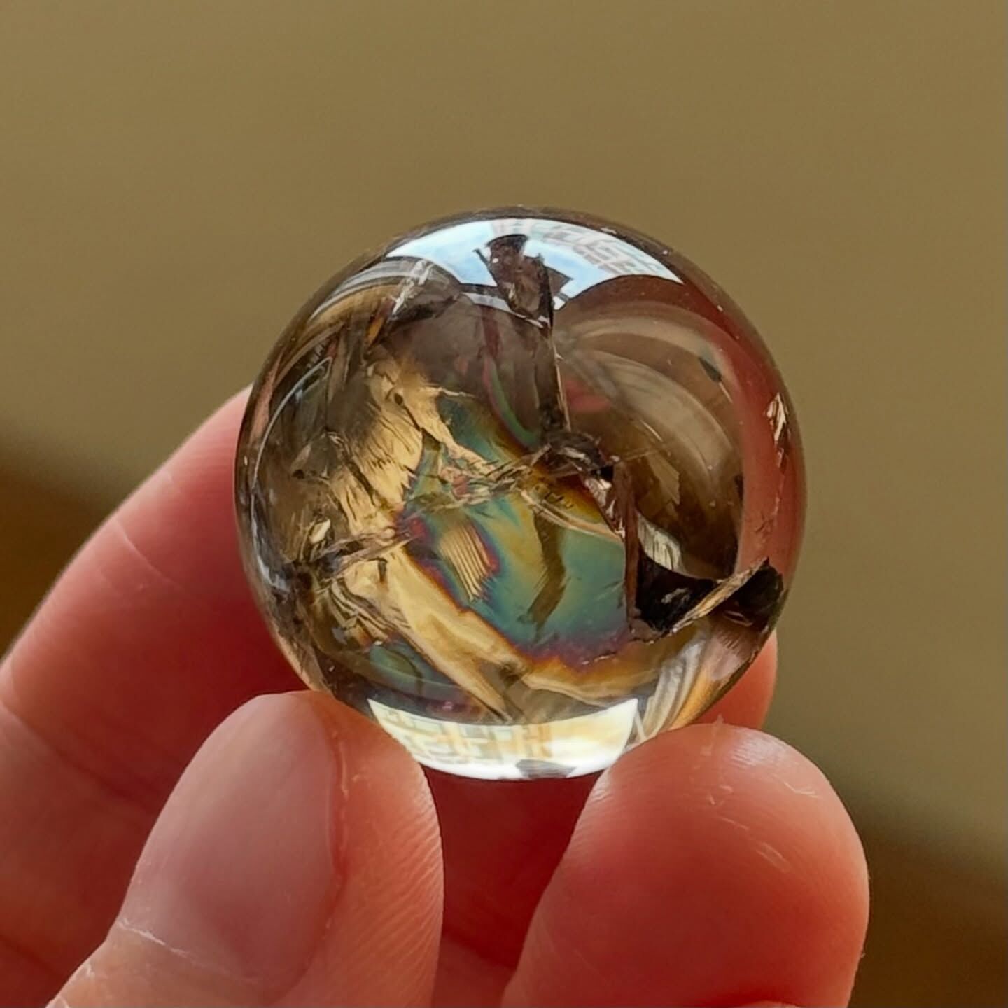 [原石] 爆彩茶晶 水晶球 兩種尺寸 18mm、20mm