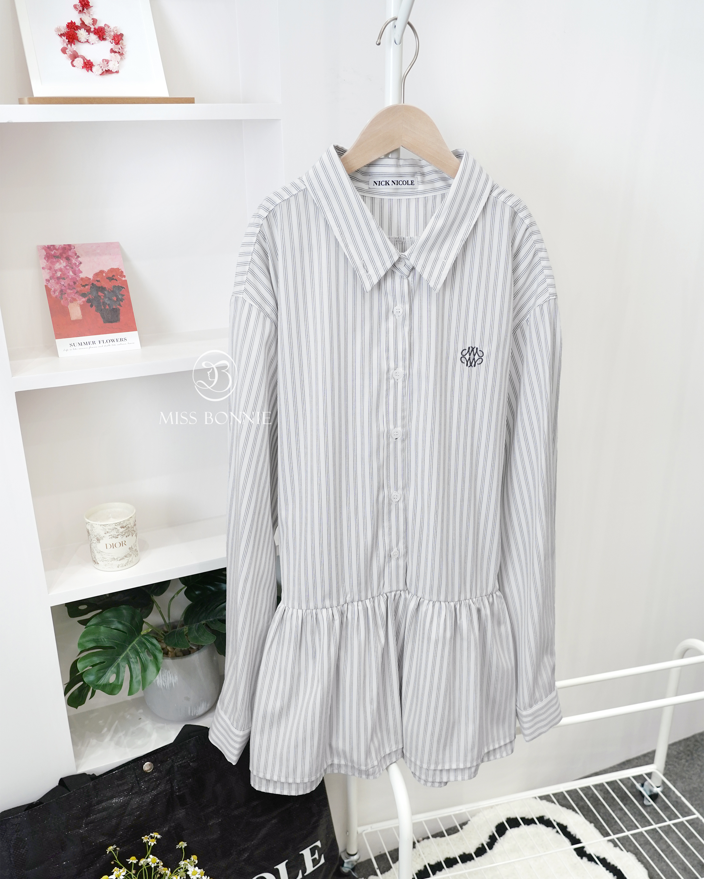 Nick Nicole條紋長版蛋糕裙襬襯衫