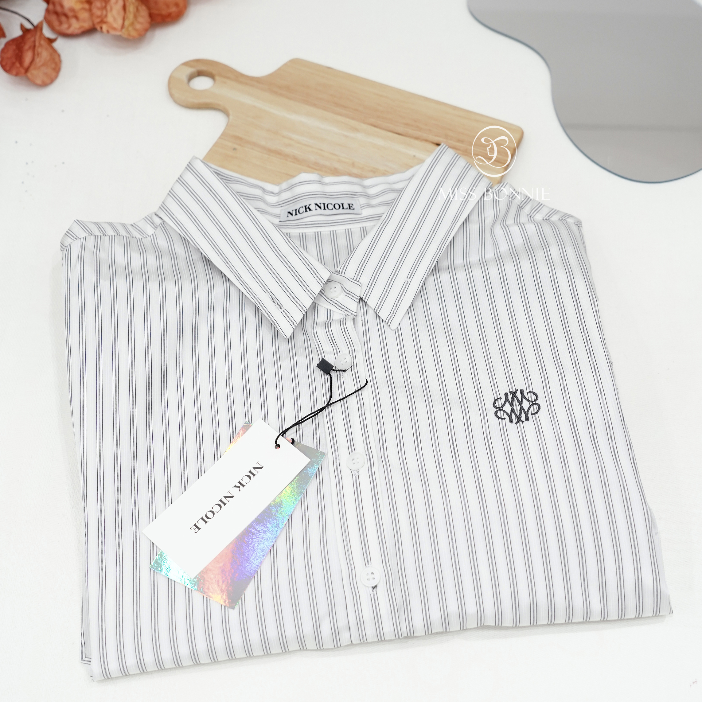 Nick Nicole條紋長版蛋糕裙襬襯衫