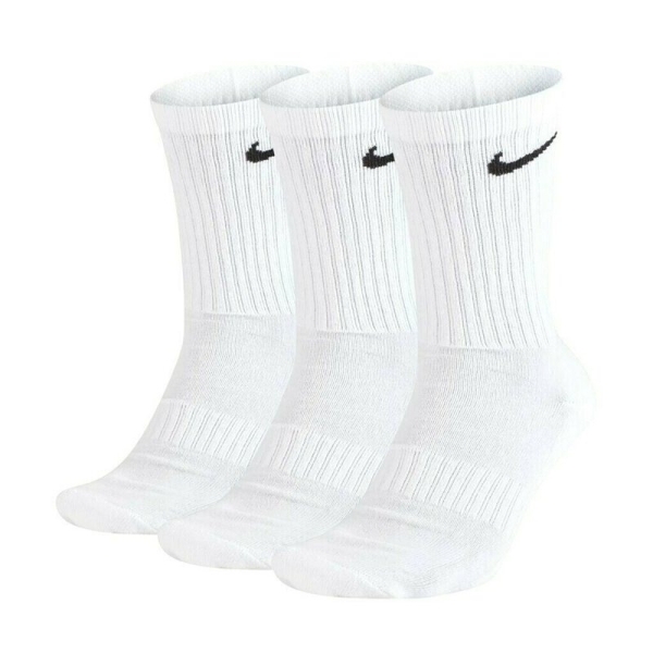 NIKE 長襪 厚底EVERYDAY CUSHION 白 黑勾 毛巾底 三雙一組 高筒襪 SX7664-100