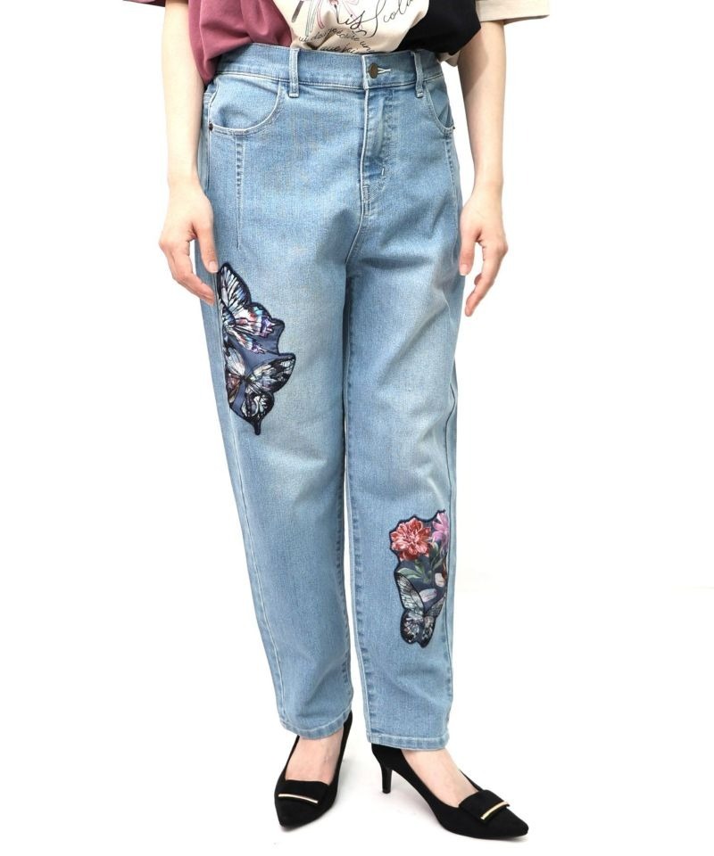 Scolar Butterfly Japanese flowers denim pants