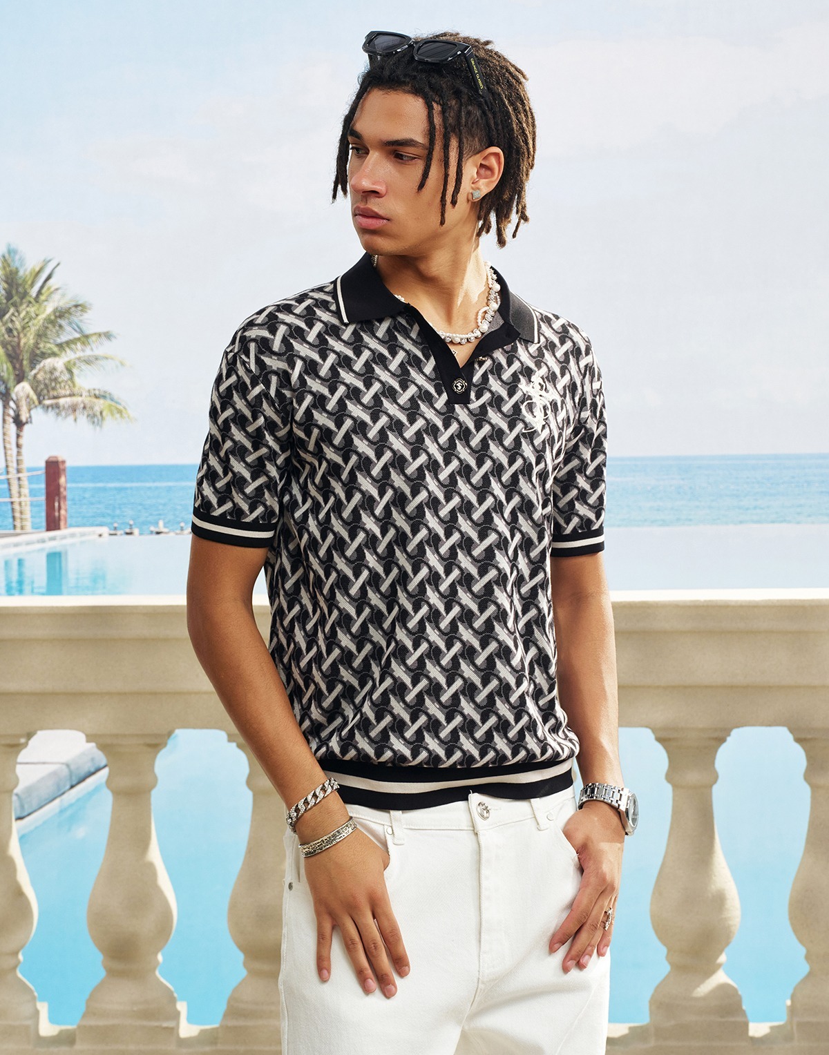 STK SmallTownKid 老花字母 針織POLO短袖 T